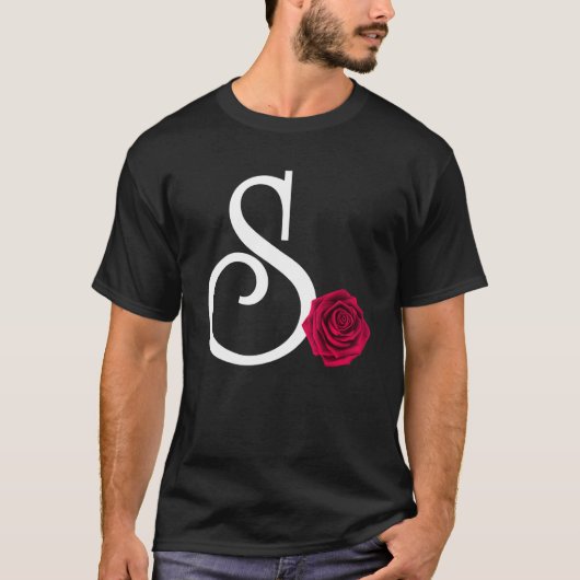 Monogramm Anfangsbuchstabe S mit Rote Rose auf Sch T-Shirt (Vorderseite)
