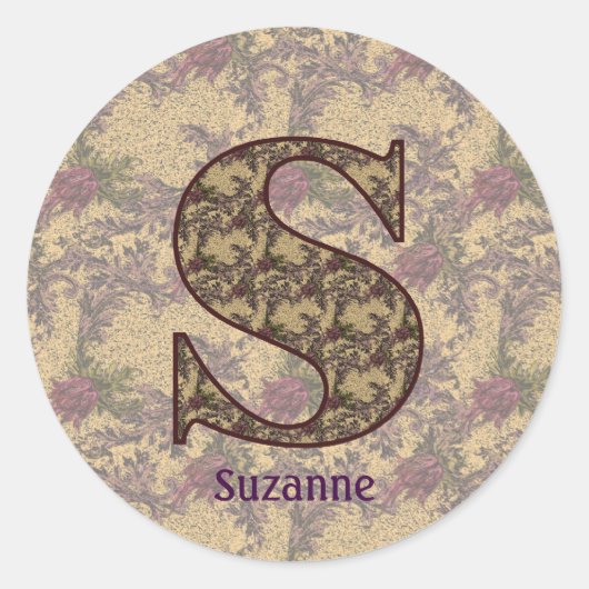 Monogramm Anfangsbuchstabe S Vintage-Blumenmuster  Runder Aufkleber (Vorderseite)