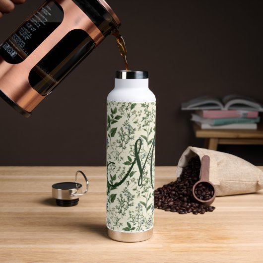 Monogramm Anfangsbuchstabe Sage Grün Botanische Bl Trinkflasche (Kaffee)