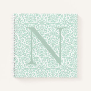 Monogramm Anfangsbuchstabe Sagegrün Damast Notizblock