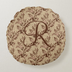 Monogramm Anfangsbuchstabe Skript Braun Rosen Gold Rundes Kissen