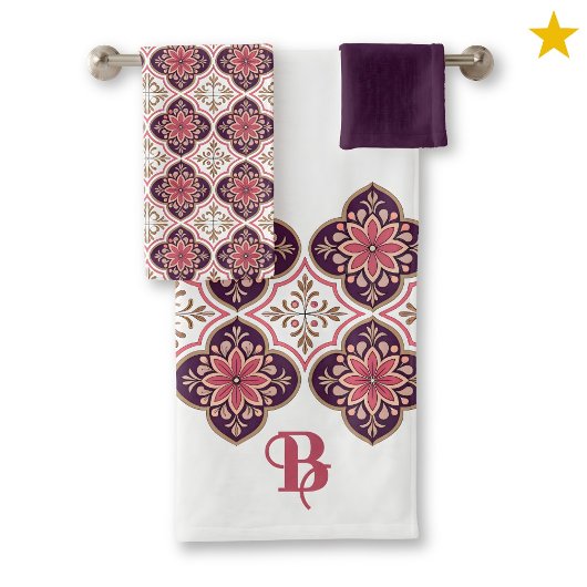 Monogramm Anfangsbuchstabe Spanische Fliesen Blume Badhandtuch Set