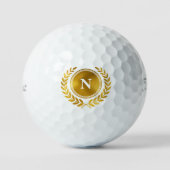 Monogramm-Anfangsbuchstabe-Wappen Gold-Lorbeerkran Golfball (Vorderseite)