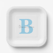 Monogramm Anfangsbuchstaben Blau Benutzerdefiniert Pappteller (Vorderseite)