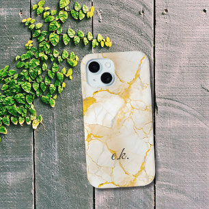 Monogramm-Anfangsbuchstaben gold gelb weiß Marmor Case-Mate iPhone Hülle