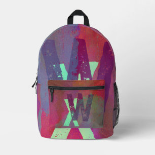 Monogramm Anfangsbuchstaben Grunge Funky Lila Grün Bedruckter Rucksack