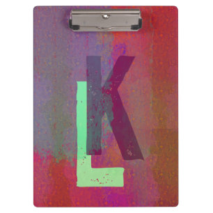 Monogramm Anfangsbuchstaben Grunge Funky Lila Grün Klemmbrett