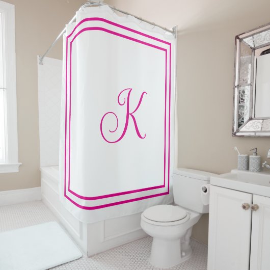 Monogramm Anfangsbuchstaben Hot Pink Weiß Benutzer Duschvorhang (Beispiel)
