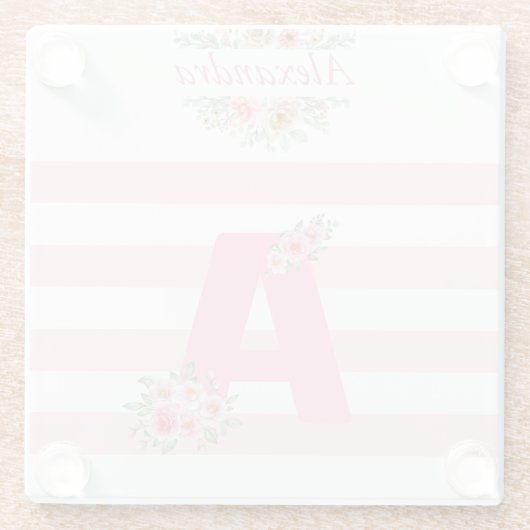 Monogramm Anfangsbuchstaben Hübsch rosa Buchstaben Glasuntersetzer (Rückseite)