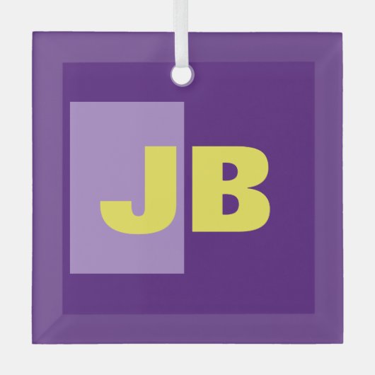 Monogramm Anfangsbuchstaben Lila gelb Ornament Aus Glas (Vorderseite)