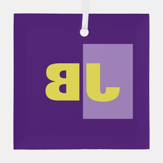 Monogramm Anfangsbuchstaben Lila gelb Ornament Aus Glas (Rückseite)