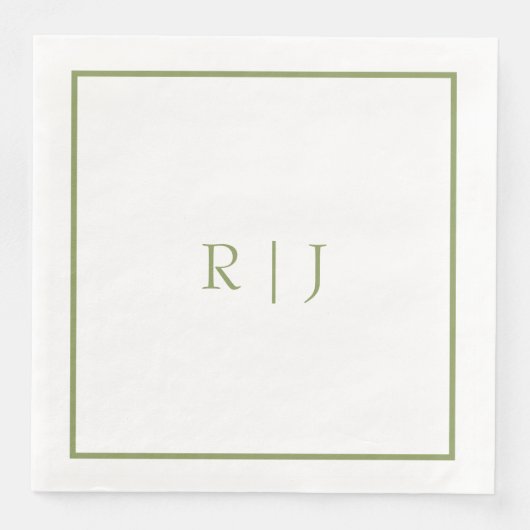 Monogramm Anfangsbuchstaben Name Moosgrün Moderne Serviette (Vorderseite)