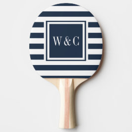 Monogramm-Anfangsbuchstaben Navy Blau Weiß Streife Tischtennis Schläger