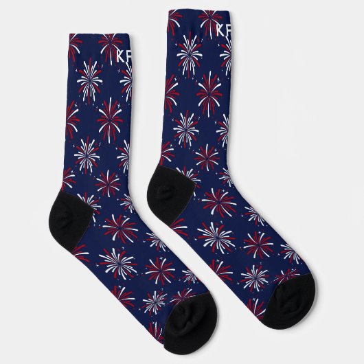 Monogramm-Anfangsbuchstaben Rot & Weiß Feuerwerk a Socken (Rechts)