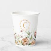 Monogramm, Anfangsbuchstaben und Name, Blumengrenz Pappbecher (Vorderseite)