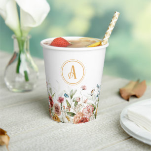 Monogramm, Anfangsbuchstaben und Name, Blumengrenz Pappbecher