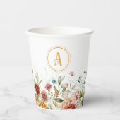 Monogramm, Anfangsbuchstaben und Name, Blumengrenz Pappbecher (Vorderseite)