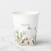 Monogramm, Anfangsbuchstaben und Name, Blumengrenz Pappbecher (Rückseite)