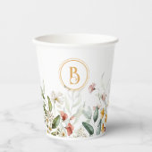 Monogramm, Anfangsbuchstaben und Name, Blumengrenz Pappbecher (Vorderseite)