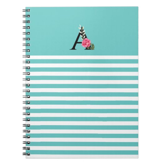 Monogramm Anfangsbuchstaben Weißrosa Rosenstreifen Notizblock (Vorderseite)