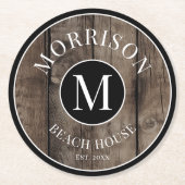 Monogramm AnfangsFamilienname Rustikales Holz Runder Pappuntersetzer (Vorderseite)