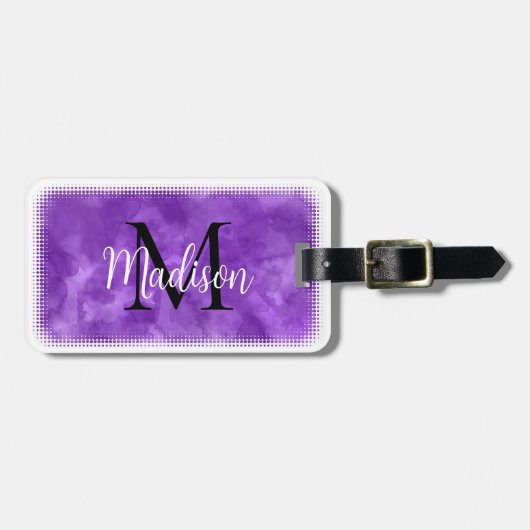 Monogramm Anfangsfarbstoff Lila Individuelle Name Gepäckanhänger (Vorderseite horizontal)