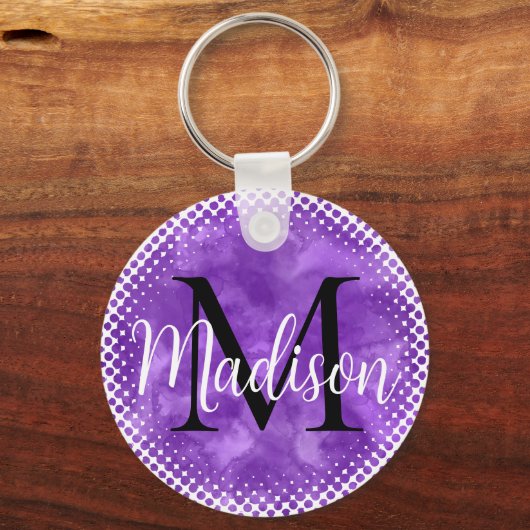Monogramm Anfangsfarbstoff Lila Individuelle Name Schlüsselanhänger (Vorderseite)