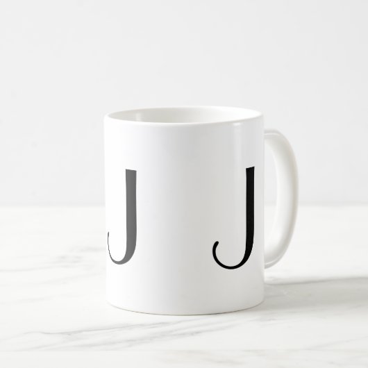 Monogramm Anfangsj schwarze u. weiße moderne Kaffeetasse (VorderseiteRechts)
