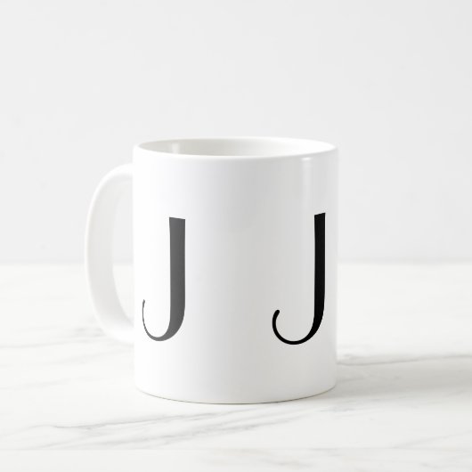 Monogramm Anfangsj schwarze u. weiße moderne Kaffeetasse (Vorderseite Links)