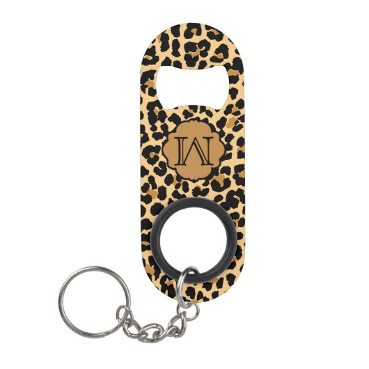 Monogramm-Anfangsleopard-Druck-Flaschen-Öffner Schlüsselanhänger Flaschenöffner (Vorderseite)