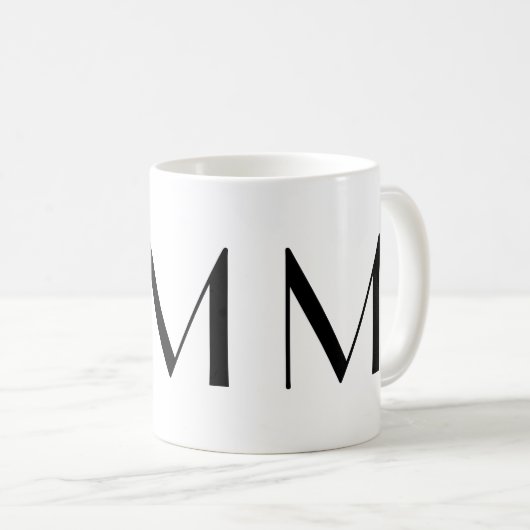 Monogramm Anfangsm schwarze u. weiße moderne Kaffeetasse (VorderseiteRechts)