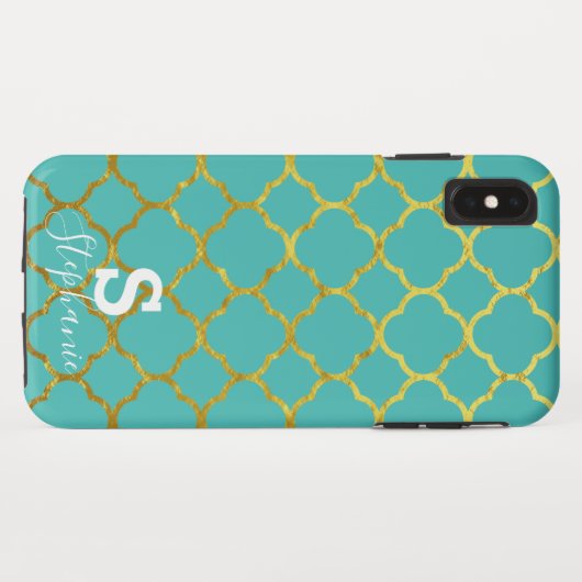 Monogramm Anfangsname Aquamarin Blue Gold Foil 202 Case-Mate iPhone Hülle (Rückseite (Horizontal))