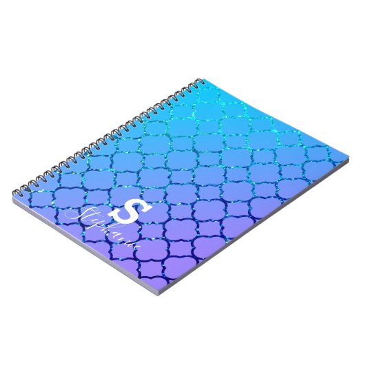 Monogramm Anfangsname Blue Glitzer Quatrefolie Coo Notizblock (Linke Seite)