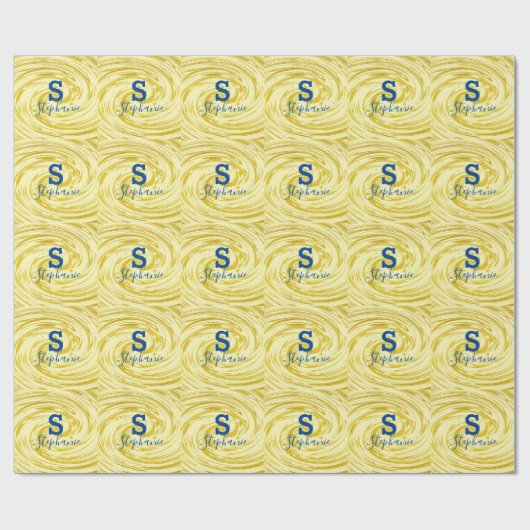 Monogramm Anfangsname Blue Gold Glitzer Niedlich C Geschenkpapier (Flach)
