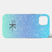 Monogramm Anfangsname Blue Green Sparkle Ombre Case-Mate iPhone Hülle (Rückseite (Horizontal))