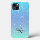 Monogramm Anfangsname Blue Green Sparkle Ombre Case-Mate iPhone Hülle (Rückseite)