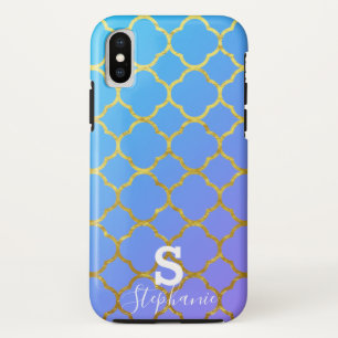 Monogramm Anfangsname Blue White Gold Foil Ombre Case-Mate iPhone Hülle