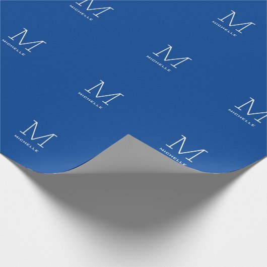 Monogramm Anfangsname Deep Blue Eindeutige Minimal Geschenkpapier (Ecke)