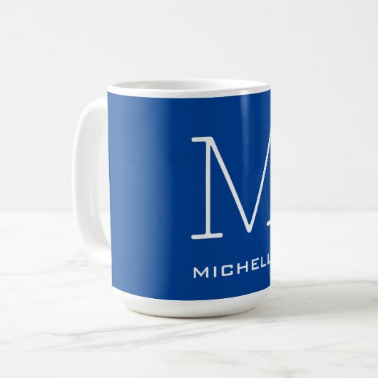 Monogramm Anfangsname Deep Blue Eindeutige Minimal Kaffeetasse (Vorderseite Links)