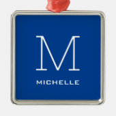 Monogramm Anfangsname Deep Blue Eindeutige Minimal Ornament Aus Metall (Vorne)