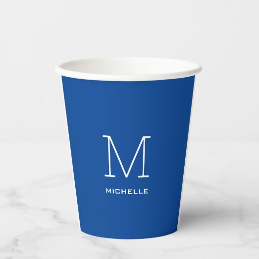 Monogramm Anfangsname Deep Blue Eindeutige Minimal Pappbecher (Vorderseite)
