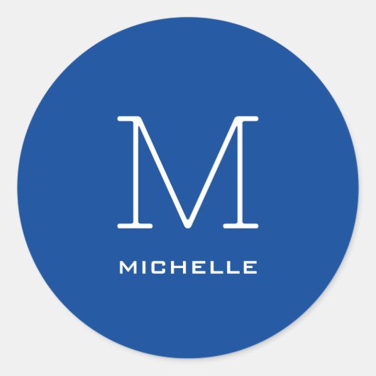 Monogramm Anfangsname Deep Blue Eindeutige Minimal Runder Aufkleber (Vorderseite)