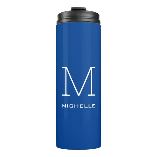 Monogramm Anfangsname Deep Blue Eindeutige Minimal Thermosbecher (Vorderseite)