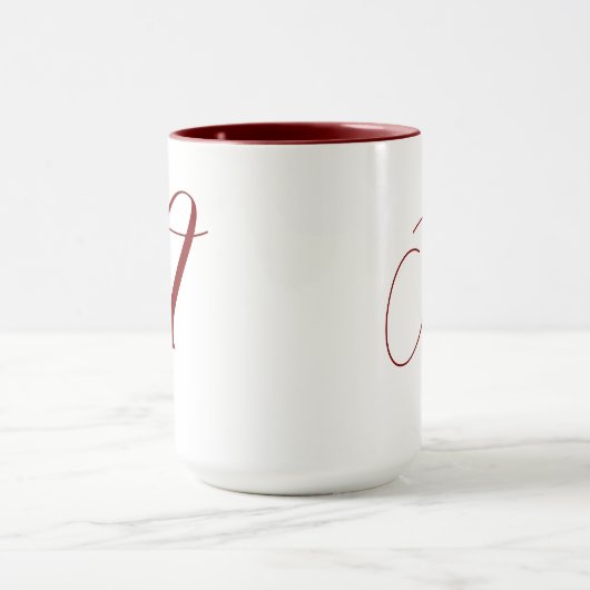 Monogramm Anfangsname Deep Red White Wedding Gesch Tasse (Zentrum)