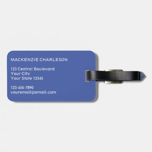 Monogramm Anfangsname Einfach Blau Gepäckanhänger (Rückseite horizontal)