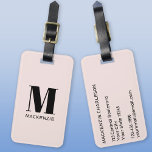 Monogramm Anfangsname Einfach Rosa Gepäckanhänger<br><div class="desc">Moderne Typografie minimalistisch monogramm Initialname Design in schwarz auf rot rosa,  die geändert werden kann,  um personalisieren.</div>