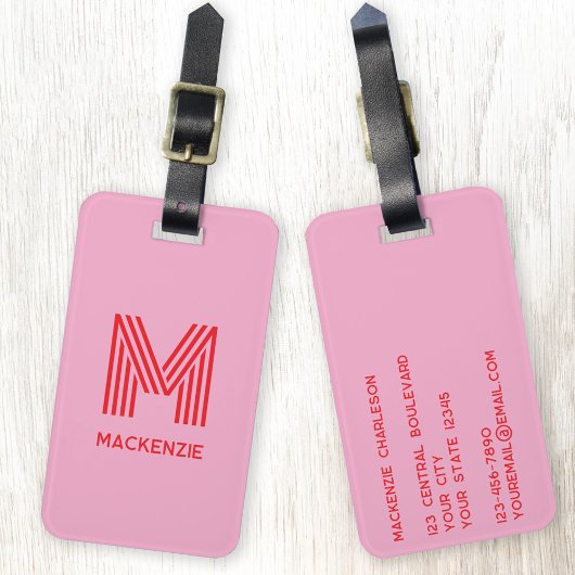 Monogramm Anfangsname Einfach Rosa und Rot Gepäckanhänger