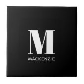 Monogramm Anfangsname Einfach Schwarz und Weiß Fliese (Vorderseite)