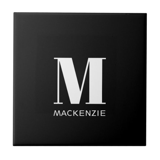 Monogramm Anfangsname Einfach Schwarz und Weiß Fliese (Vorderseite)