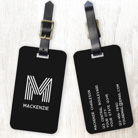 Monogramm Anfangsname Einfach Schwarz und Weiß Gepäckanhänger